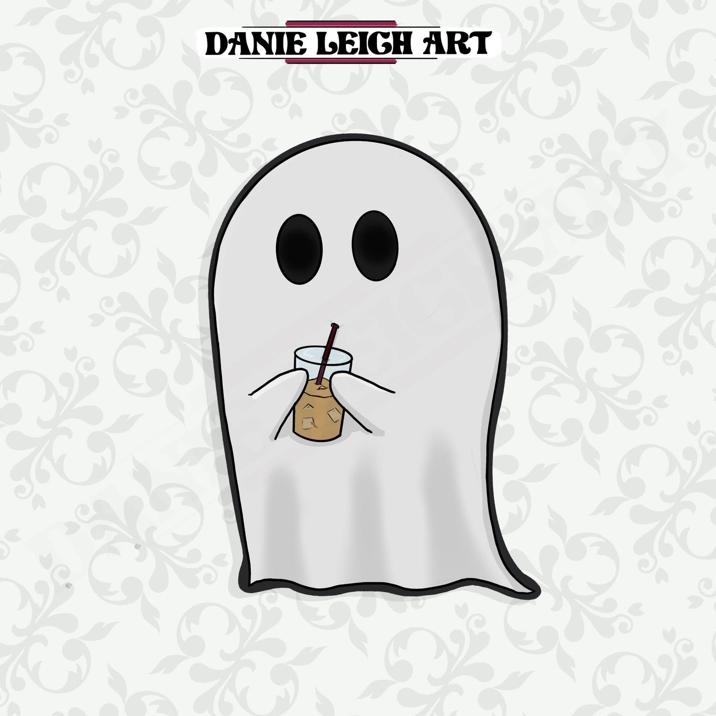 Iced coffee ghost sticker - holographic or vinyl three sizes available