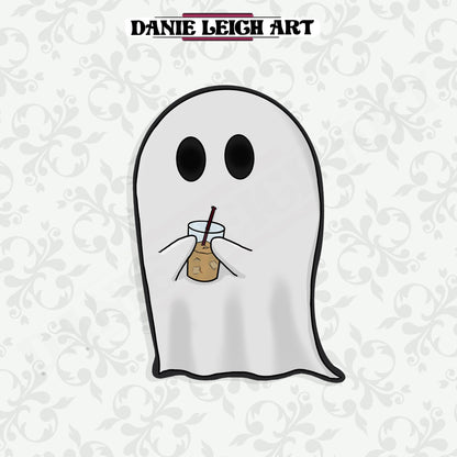 Iced coffee ghost sticker - holographic or vinyl three sizes available