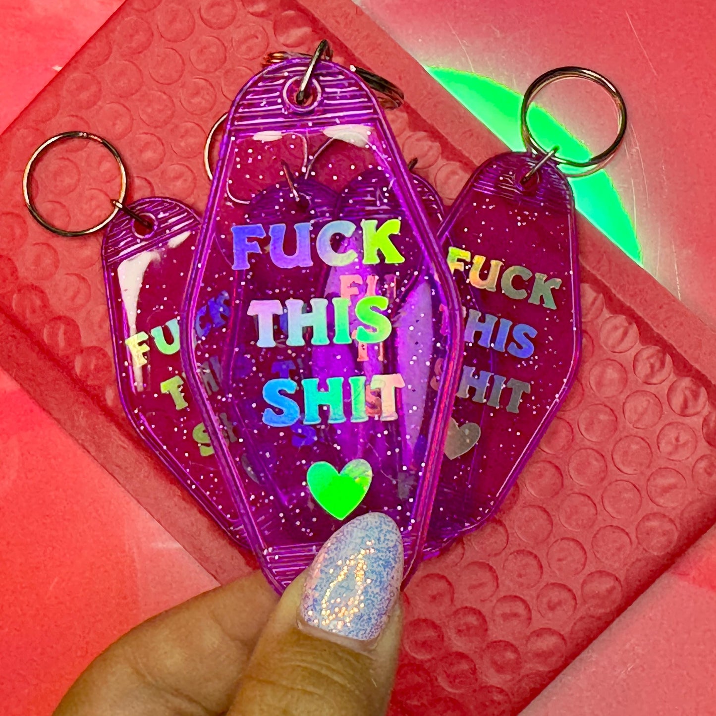 Fuck This Shit - Glitter Purple Motel Keychain
