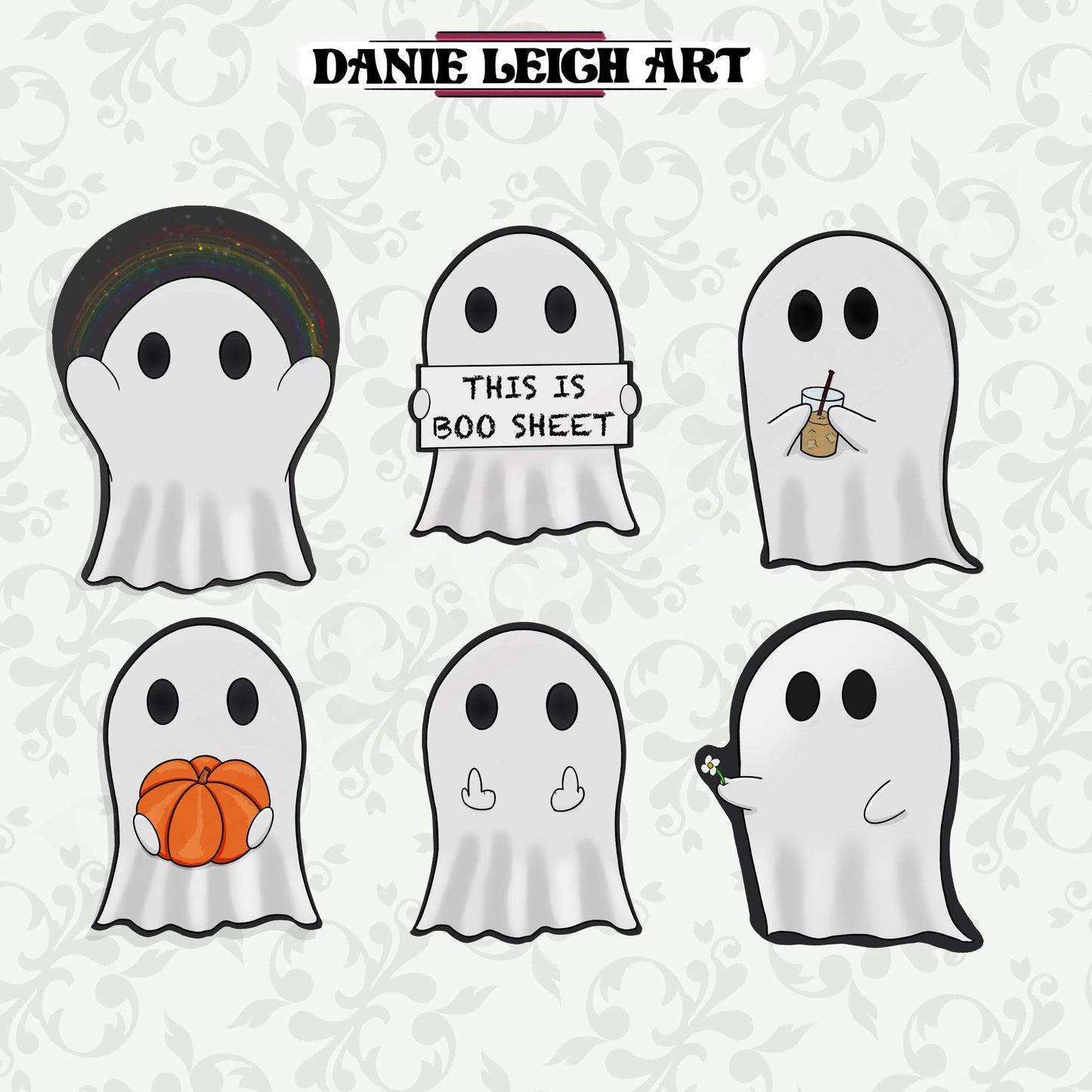 Halloween Ghosts Sticker set - 6 cute sweary ghost stickers - 5cm Holographic or Vinyl