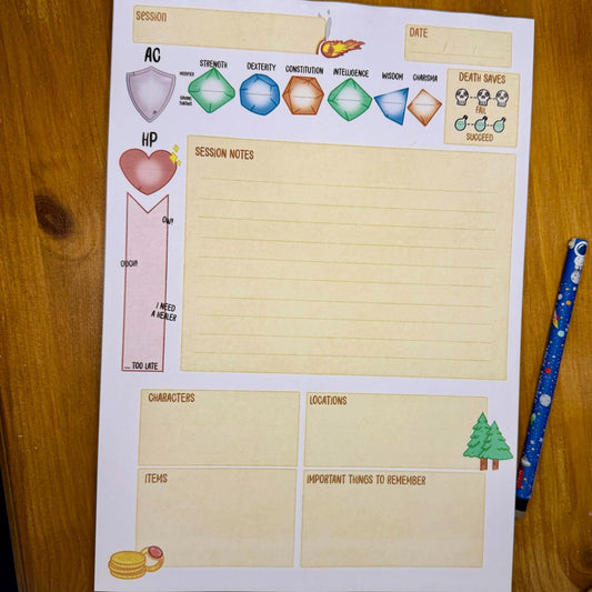 Dungeons and Dragons Session Notes - A4 50 pages