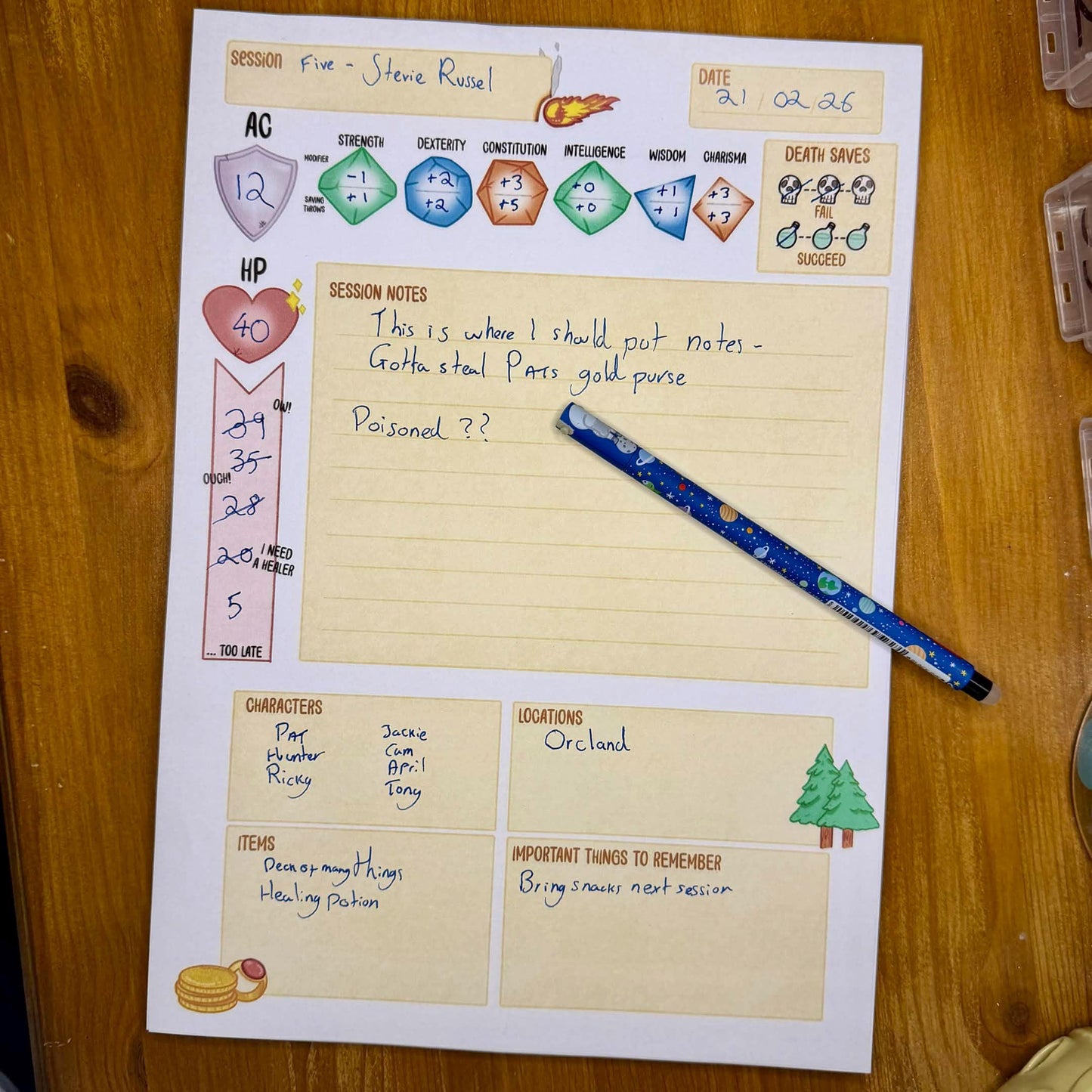 Dungeons and Dragons Session Notes - A4 50 pages