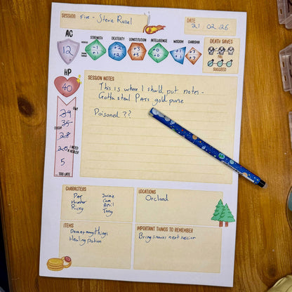 Dungeons and Dragons Session Notes - A4 50 pages
