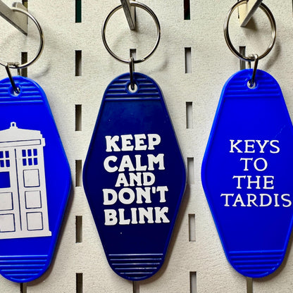 Keep Calm and Don't Blink - Dr Who - blue motel style keychain