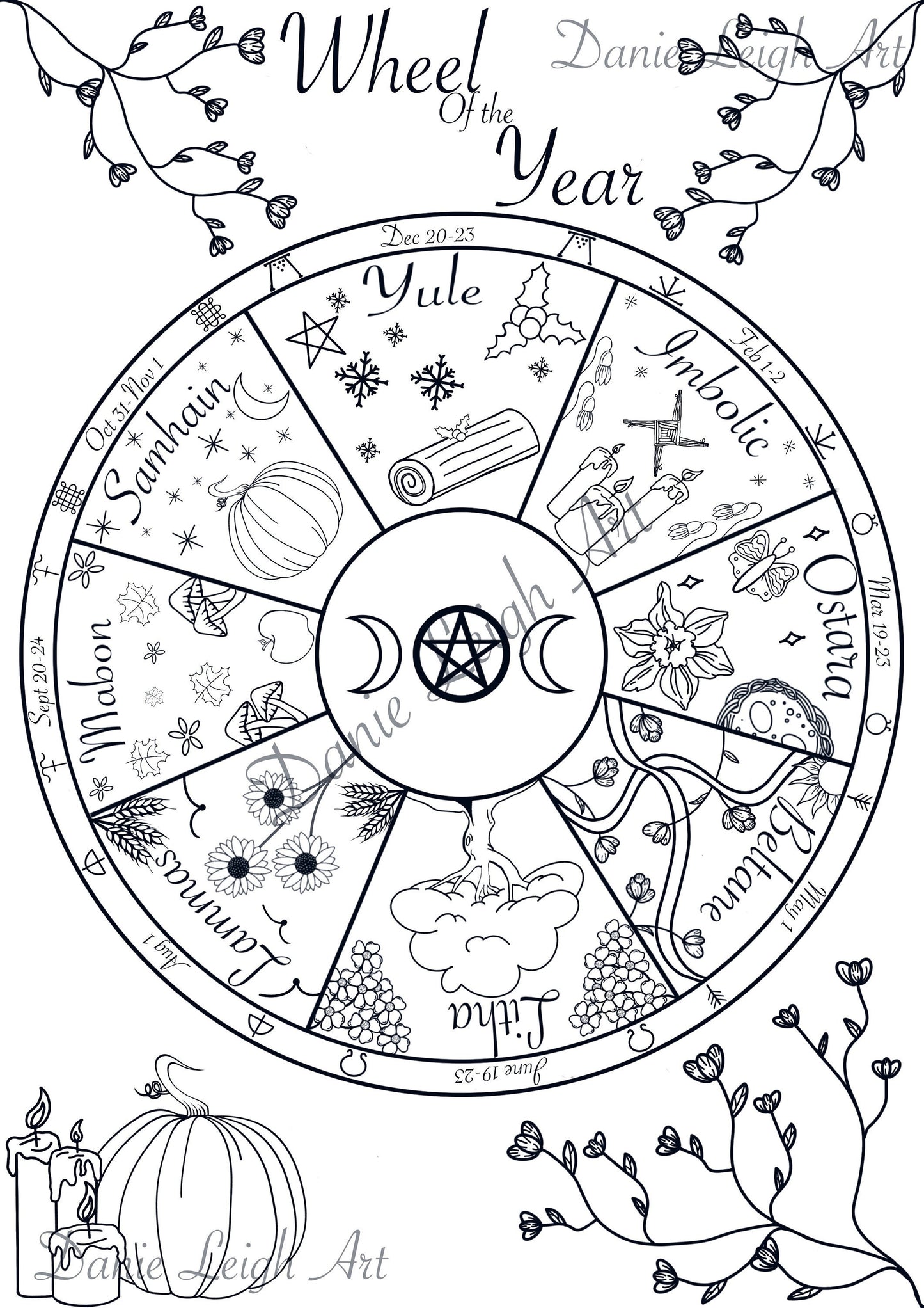 Wheel of the Year Wicca Book of Shadows Digital Download - Colour in