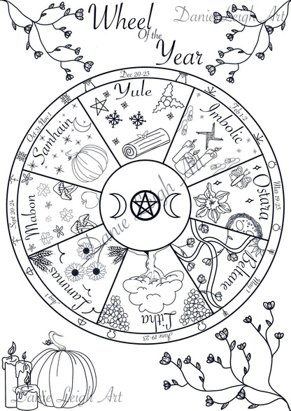 Wheel of the Year Wicca Book of Shadows Digital Download - Colour in